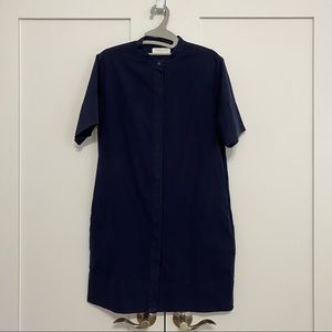 Everlane Navy Cotton Collarless Shirtdress (2)